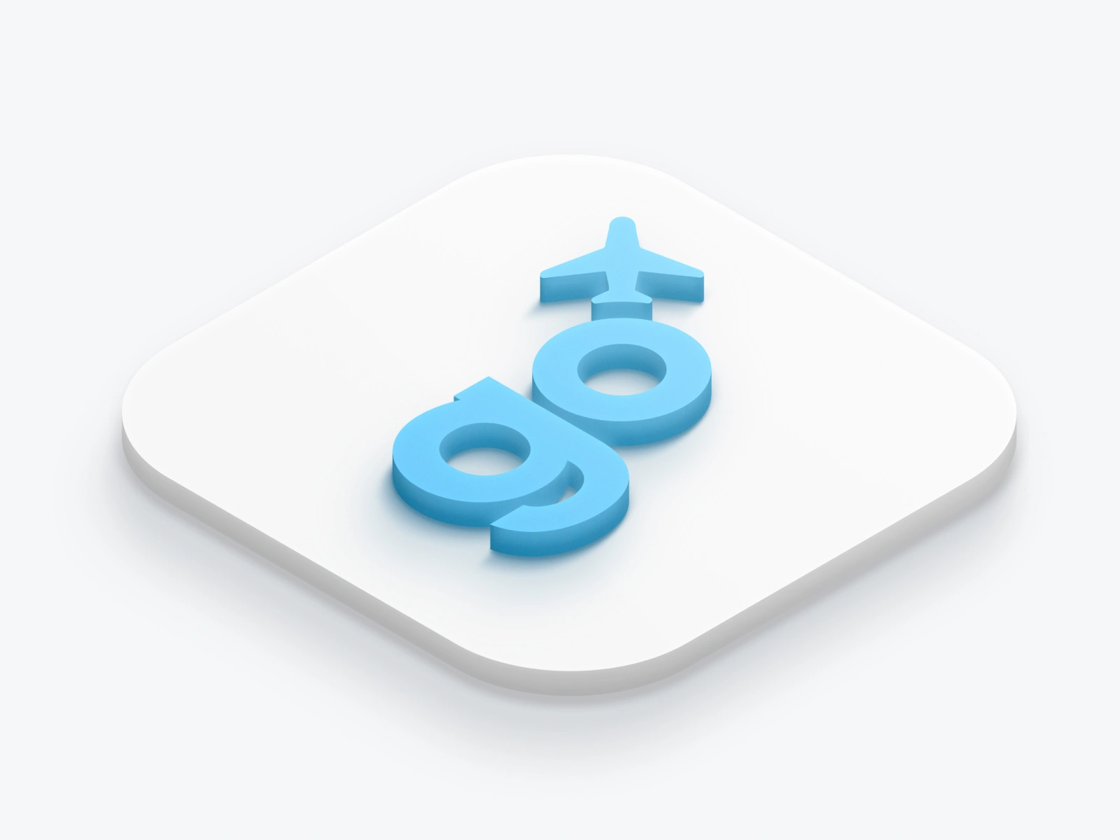 3D go2 logo with a plane on a white app icon tile