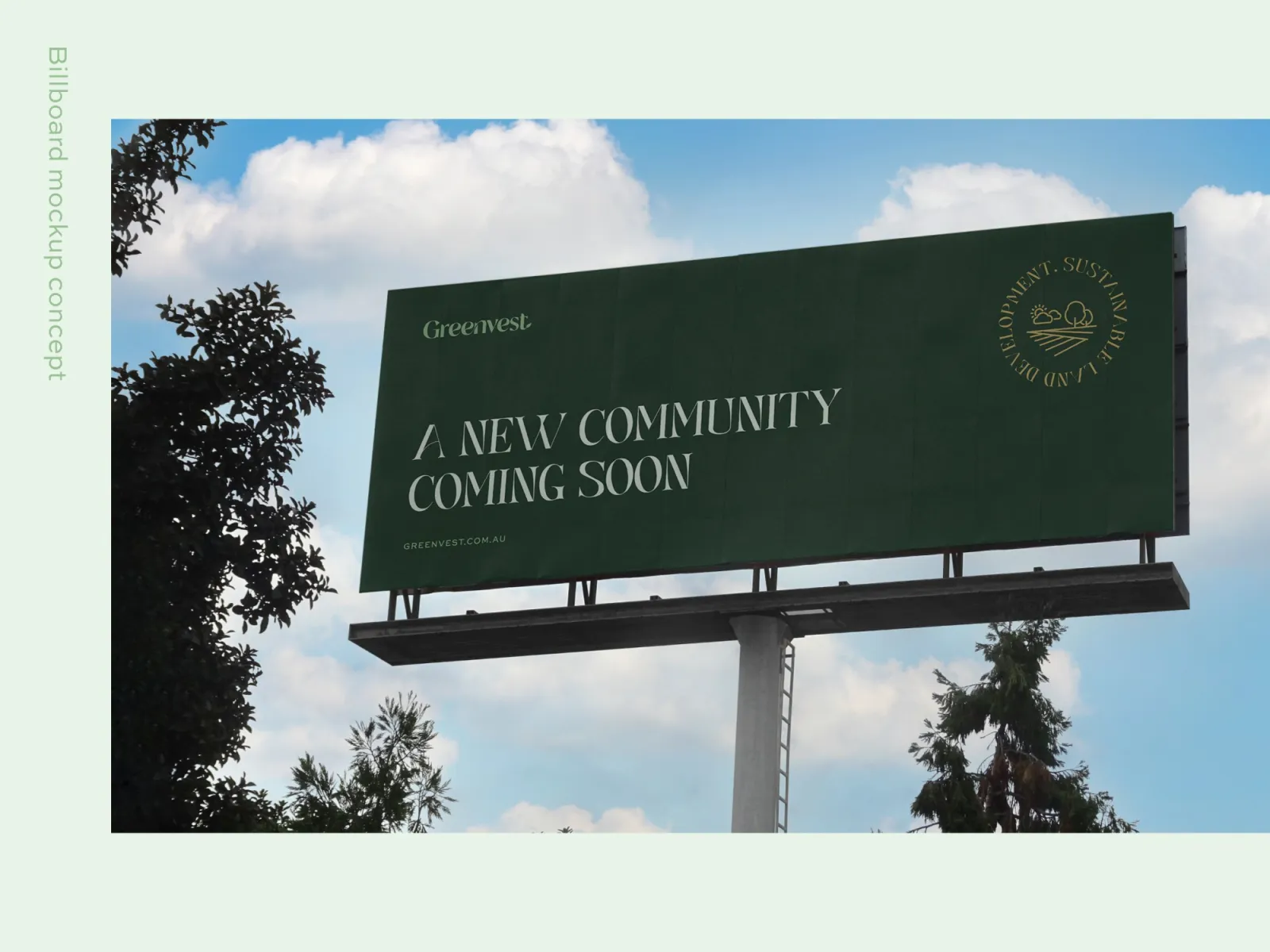 Greenvest billboard announcing a new community