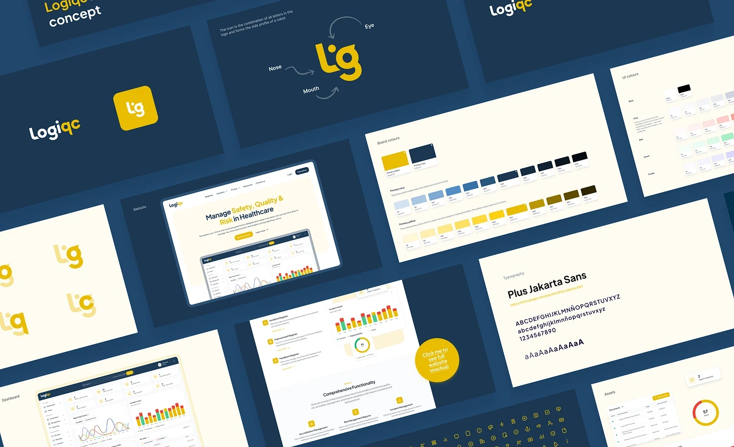 Logiqc brand identity: logo concept, colour palette, typography, website and dashboard