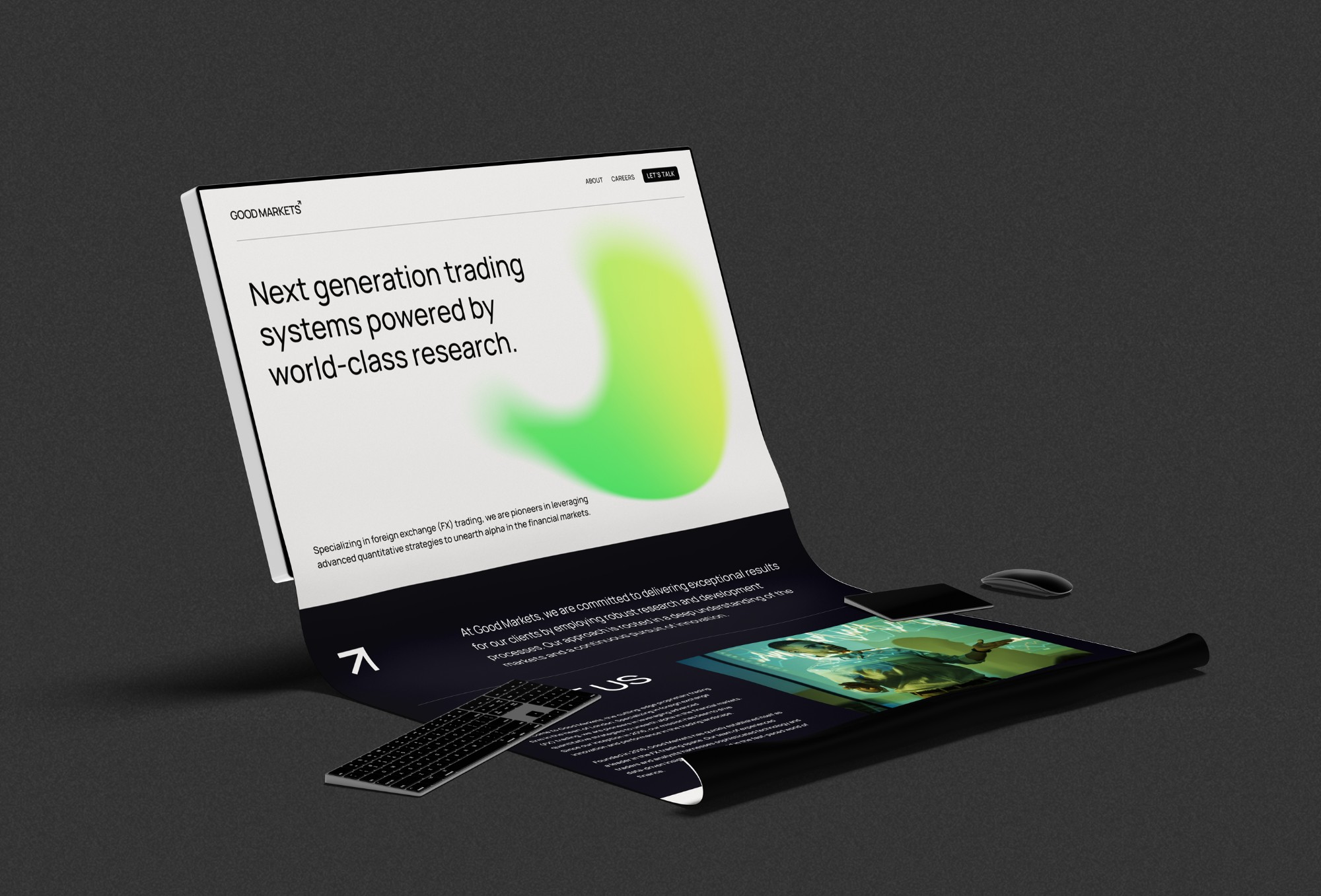 Good Markets website shown on a curved display