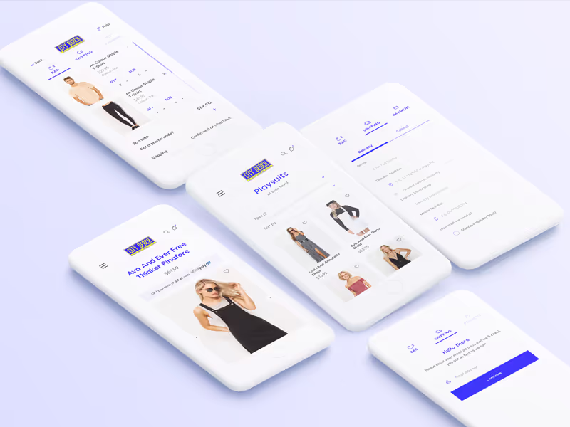 City Beach shopping app screens for products, bag and checkout