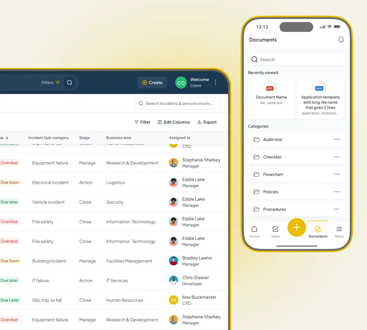 Logiqc dashboard on a desktop with the mobile app beside it