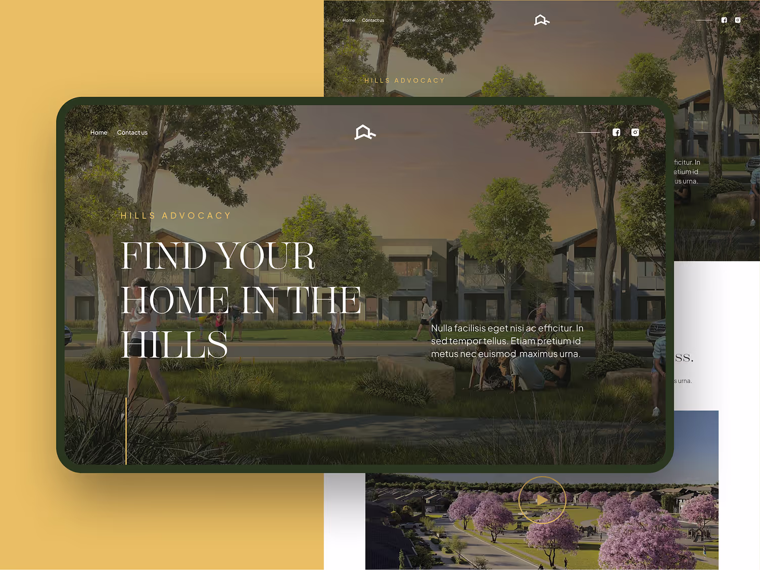 Hills Advocacy homepage over a leafy residential development